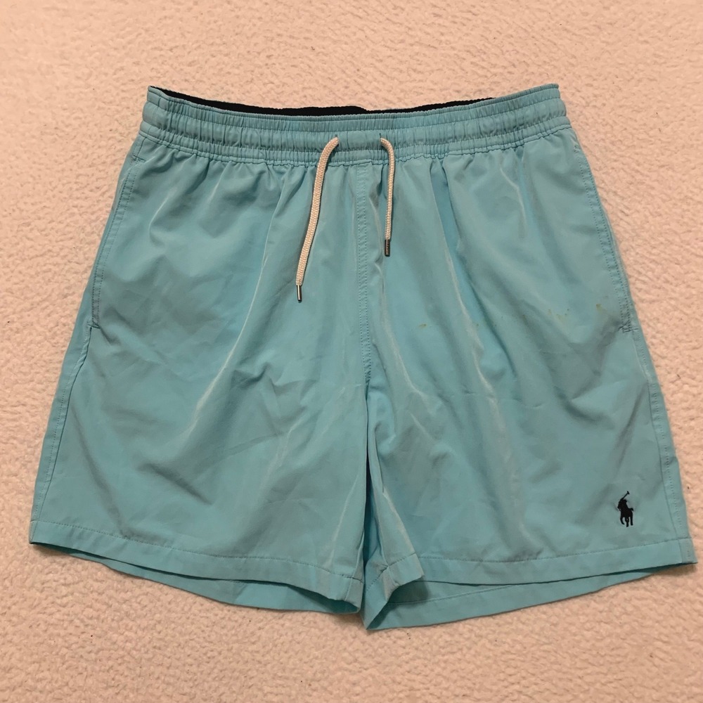 Polo Ralph Lauren Swim Trunks Mens L (31x5) Mesh Lined Shorts Blue (STAINS)